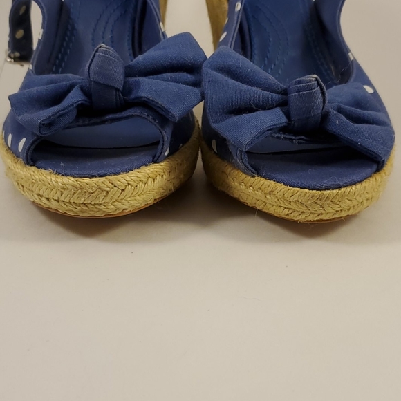 Zara Trafaluc white polka dot on blue wedges NWT - Picture 3 of 7